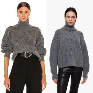 Anine Bing Grey Ainsley Mock Neck Wool Blend Ballon Sleeve Sweater Extra Small